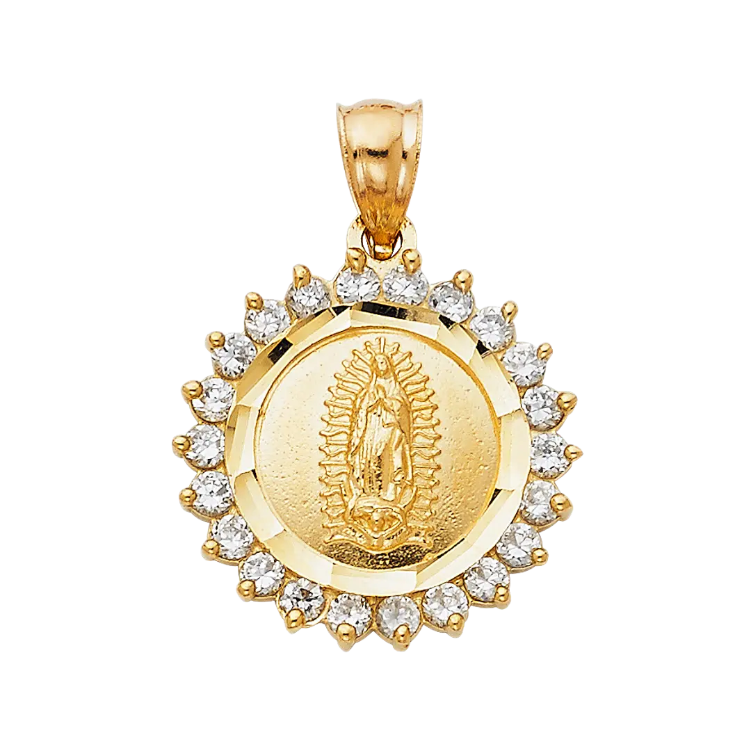 Guadalupe Medal with CZ Pendant - 14k Yellow Gold