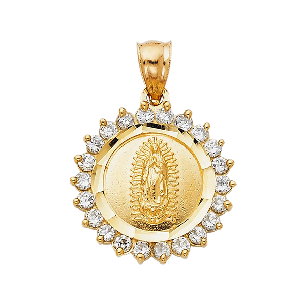 Guadalupe Medal with CZ Pendant - 14k Yellow Gold