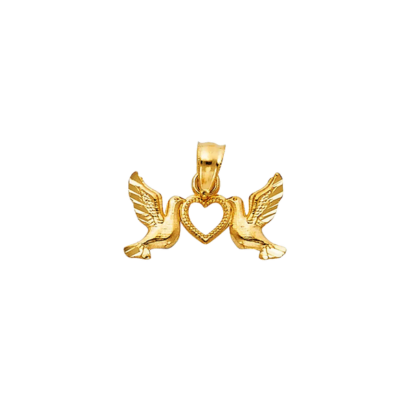 Heart with Bird Pendant - 14k Yellow Gold