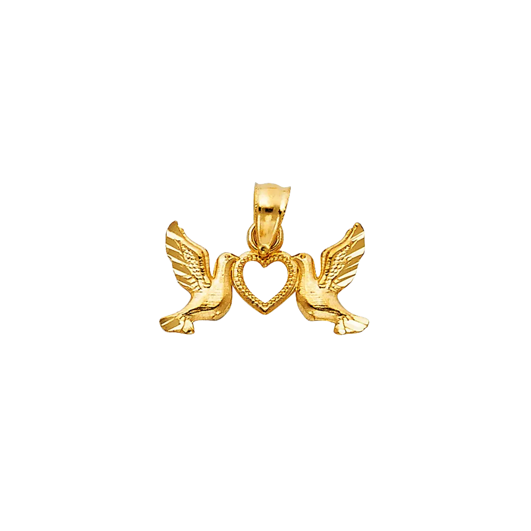 Heart with Bird Pendant - 14k Yellow Gold