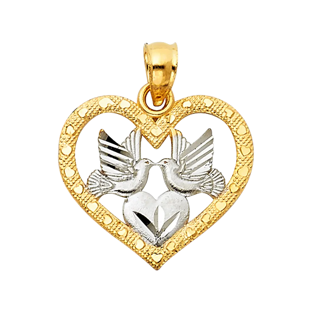 Heart with Bird Pendant - 14k Two Tone Gold