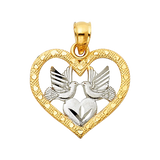 Heart with Bird Pendant - 14k Two Tone Gold