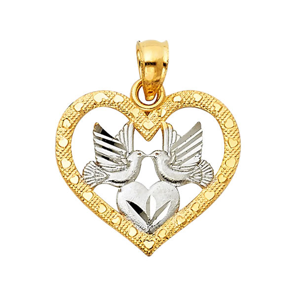 Heart with Bird Pendant - 14k Two Tone Gold