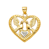 Heart with Bird Pendant - 14k Two Tone Gold