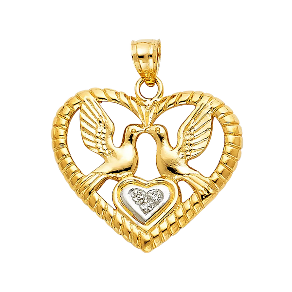 Heart with Bird Pendant - 14k Two Tone Gold