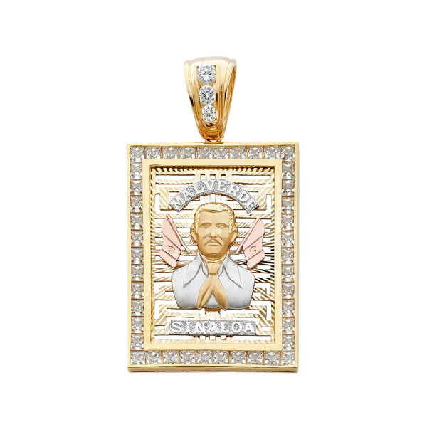 Malverde Sinaloa with CZ Pendant - 14k Tri Color Gold