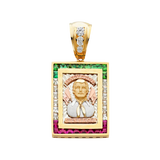 Malverde Sinaloa with CZ Pendant - 14k Tri Color Gold