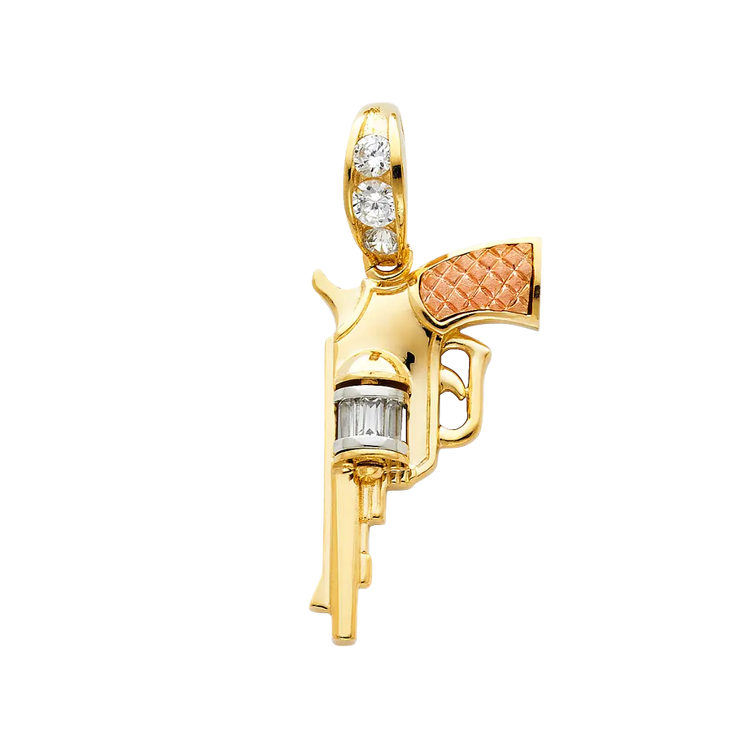 Pistol Gun Pendant - 14k Tri Color Gold