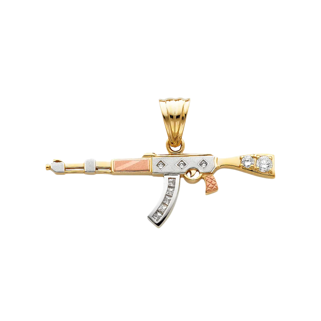 Rifle Gun with CZ Pendant - 14k Tri Color Gold