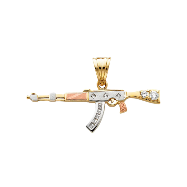 Rifle Gun with CZ Pendant - 14k Tri Color Gold