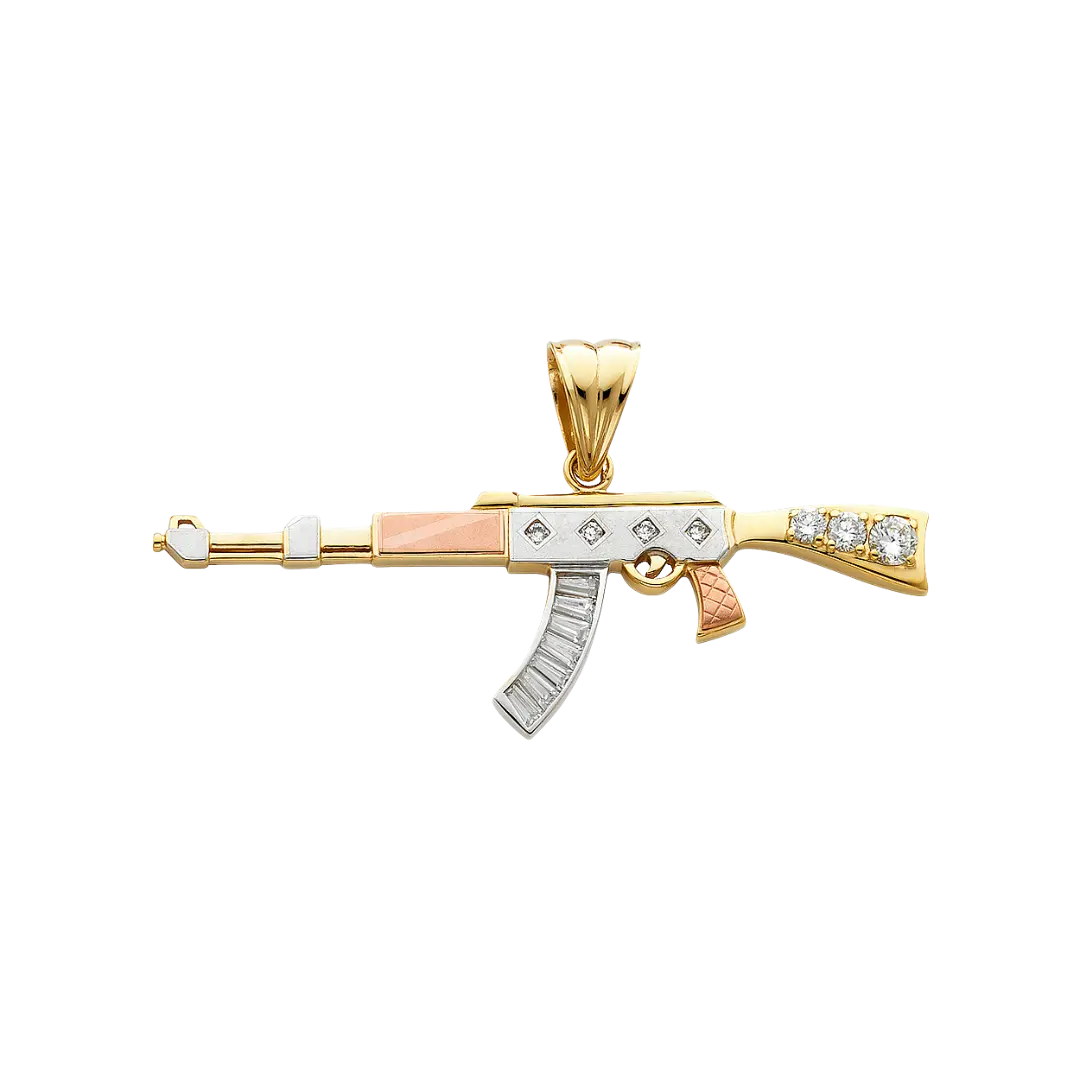 Rifle Gun with CZ Pendant - 14k Tri Color Gold