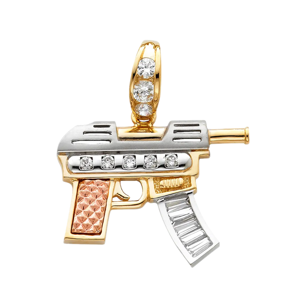 Rifle Gun with CZ Pendant - 14k Tri Color Gold