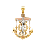 Mariner Cross Anchor Pendant - 14k Tri Color Gold