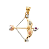 Bow & Arrow with CZ Pendant - 14k Tri Color Gold