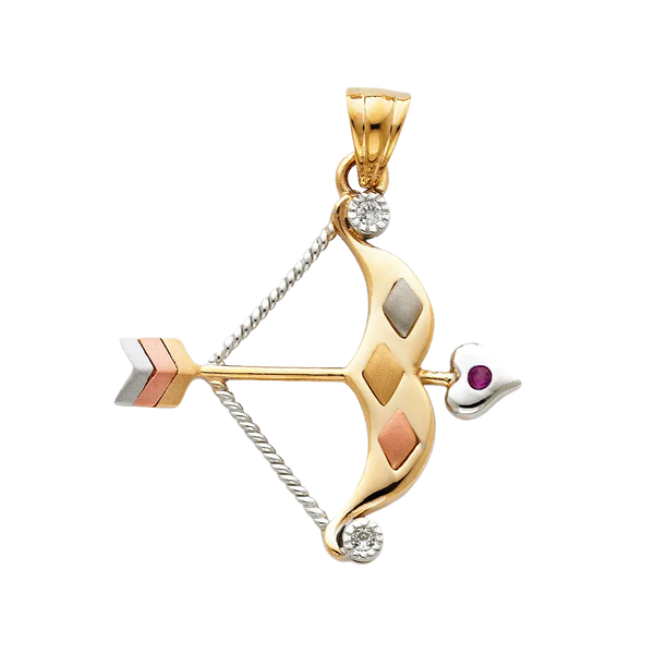 Bow & Arrow with CZ Pendant - 14k Tri Color Gold