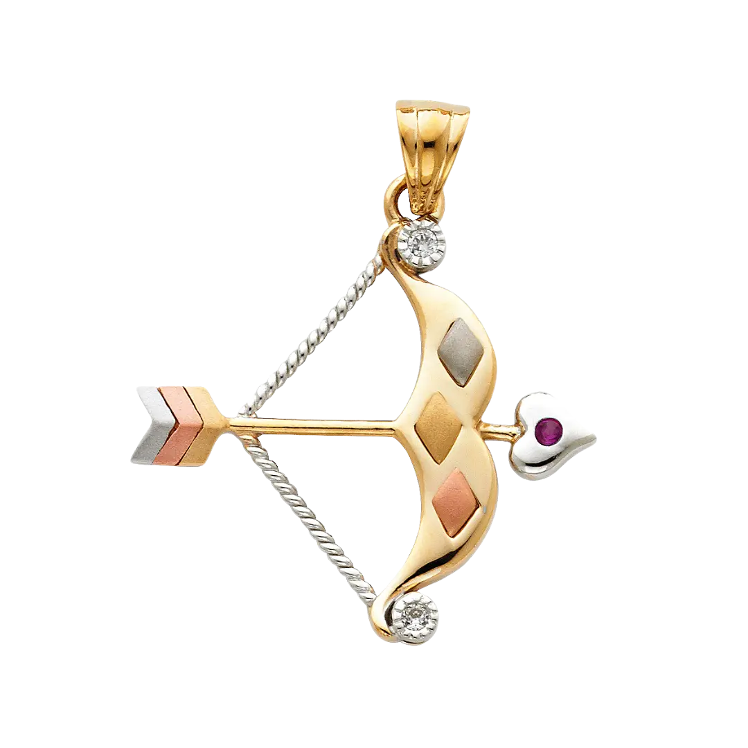 Bow & Arrow with CZ Pendant - 14k Tri Color Gold