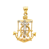 Mariner Cross Anchor Pendant - 14k Tri Color Gold