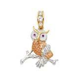 Owl with CZ Pendant - 14k Tri Color Gold