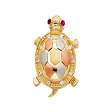 Turtle with CZ Pendant - 14k Tri Color Gold