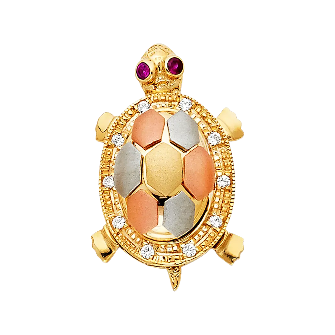 Turtle with CZ Pendant - 14k Tri Color Gold