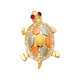 Turtle with CZ Pendant - 14k Tri Color Gold