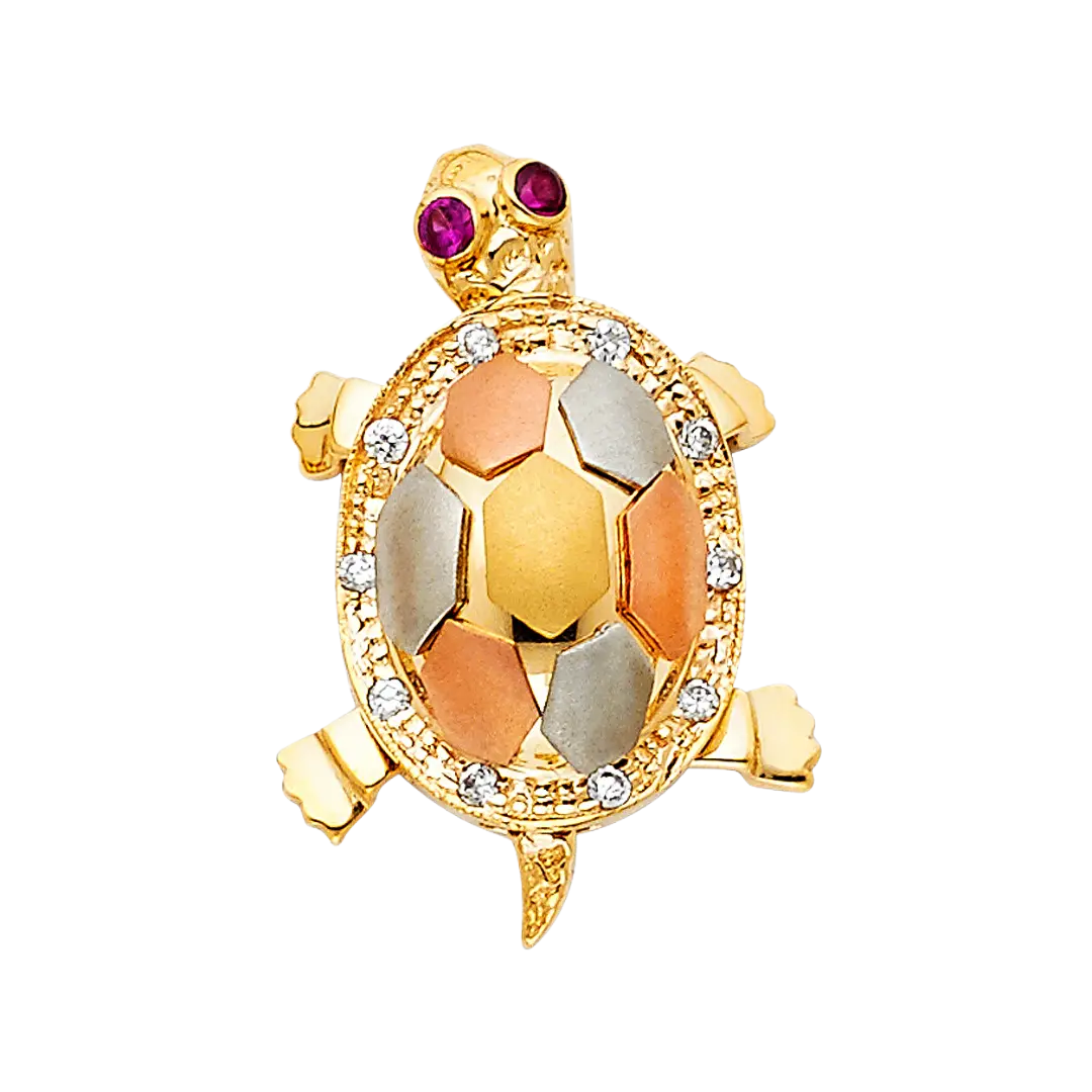 Turtle with CZ Pendant - 14k Tri Color Gold