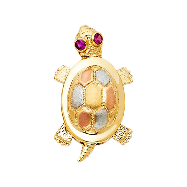 Turtle with CZ Pendant - 14k Tri Color Gold