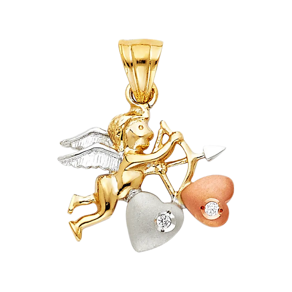 Cupid with CZ Pendant - 14k Tri Color Gold