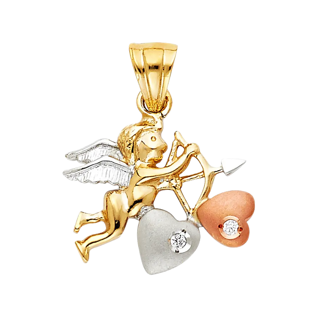 Cupid with CZ Pendant - 14k Tri Color Gold