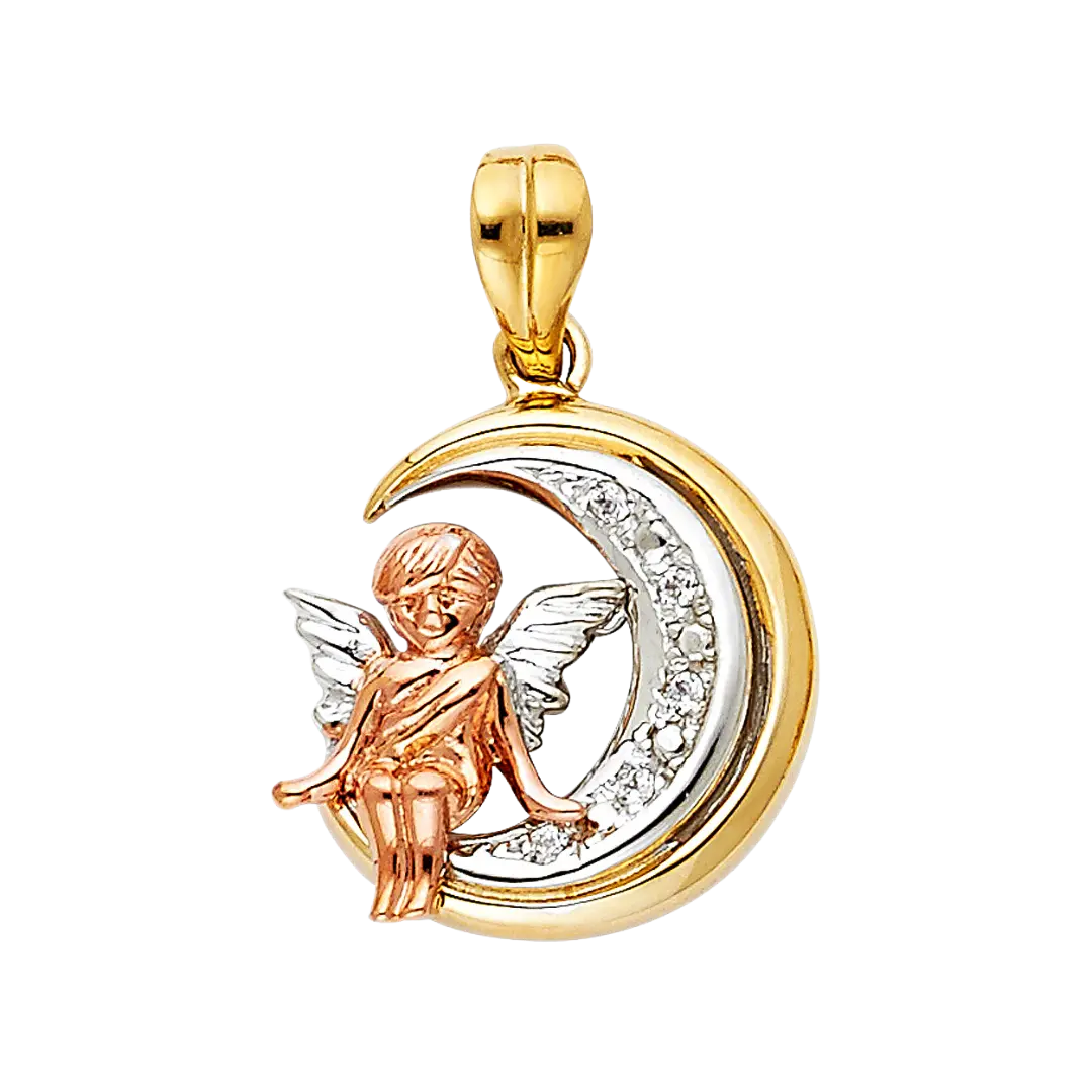 Angel with CZ Pendant - 14k Tri Color Gold