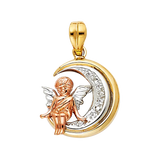 Angel with CZ Pendant - 14k Tri Color Gold