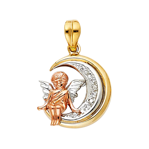 Angel with CZ Pendant - 14k Tri Color Gold