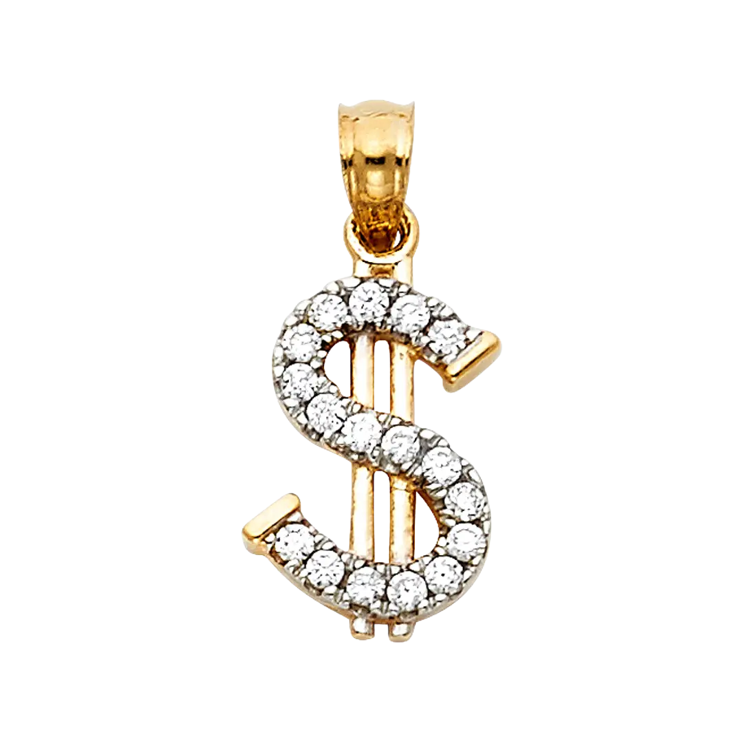 Dollar Sign with CZ Pendant - 14k Yellow Gold