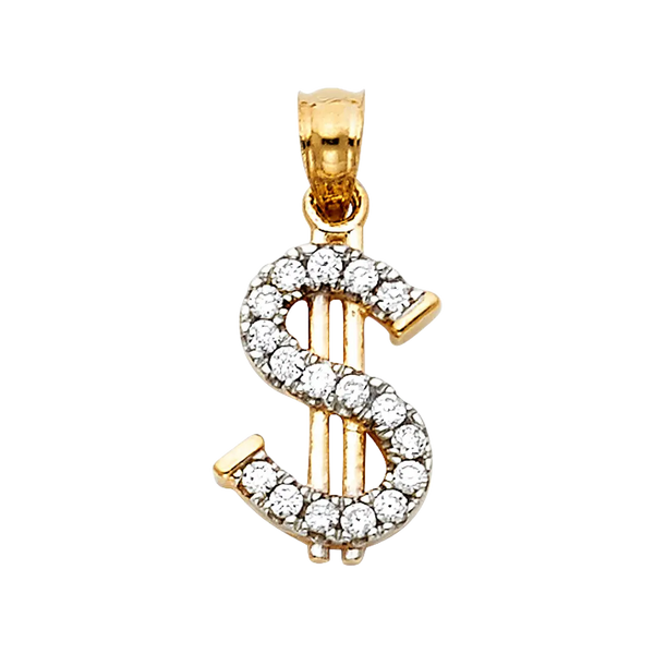 Dollar Sign with CZ Pendant - 14k Yellow Gold