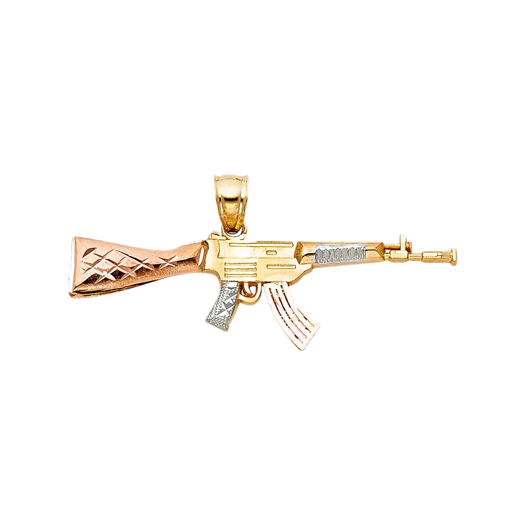 Rifle Gun Pendant - 14k Tri Color Gold