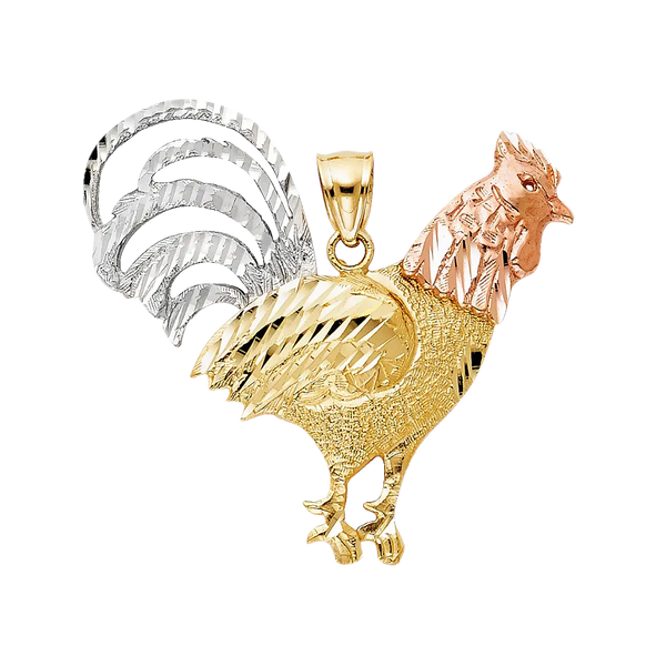 Rooster Pendant - 14k Tri Color Gold