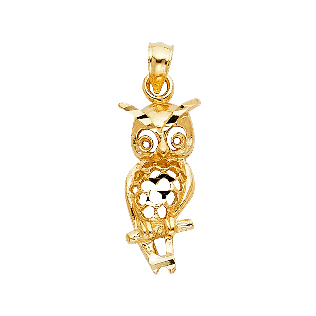 Owl Pendant - 14k Yellow Gold