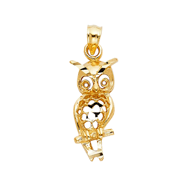 Owl Pendant - 14k Yellow Gold