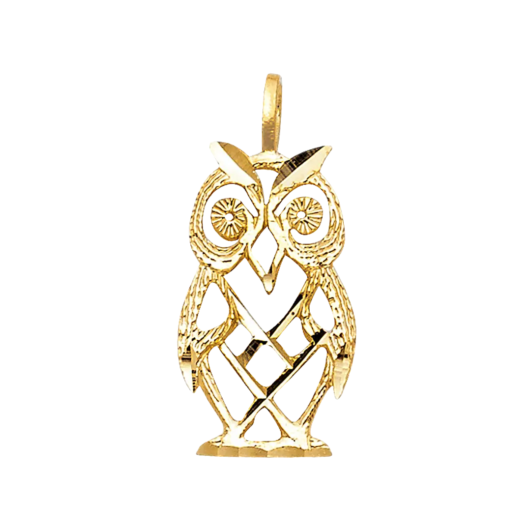 Owl Pendant - 14k Yellow Gold