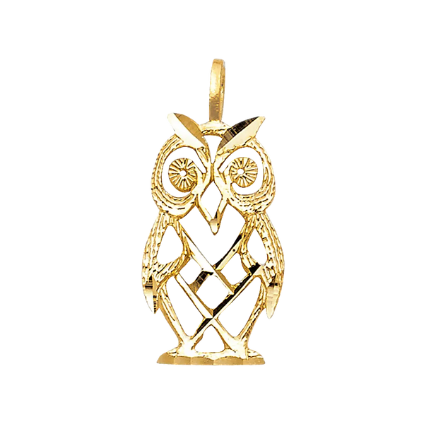 Owl Pendant - 14k Yellow Gold