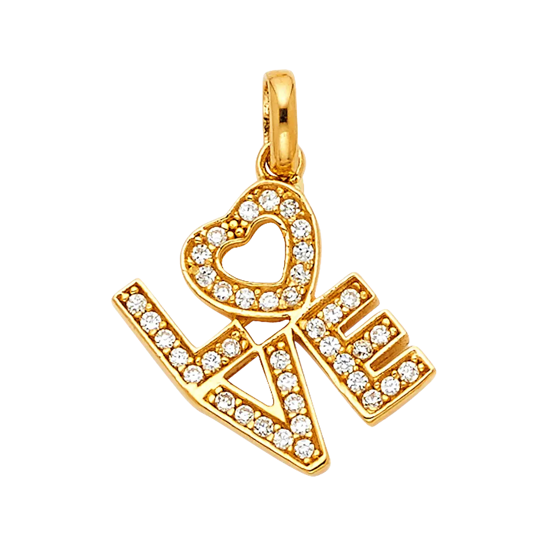 Love with CZ Pendant - 14k Yellow Gold