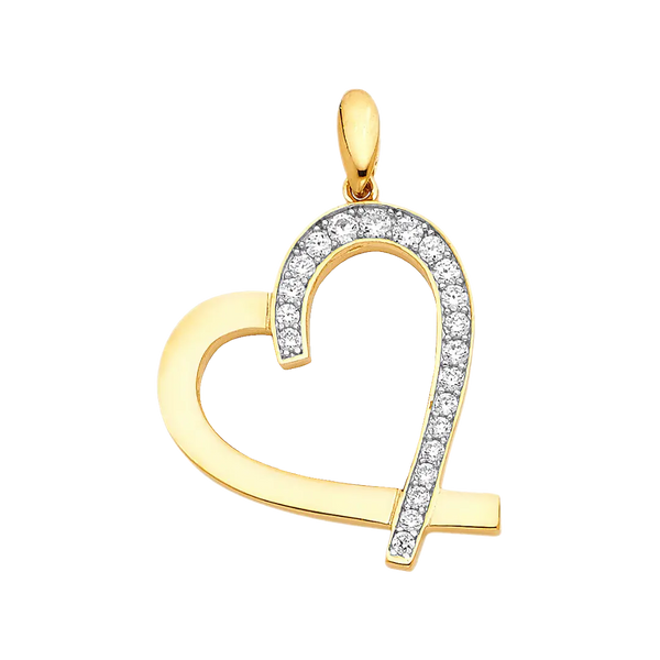 Heart with CZ Pendant - 14k Yellow Gold