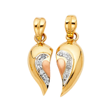 Heart 2 Piece Pendant Set with CZ - 14k Two Tone Gold