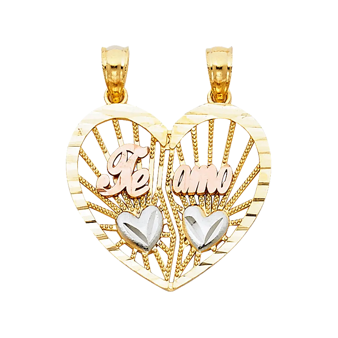 Te Amo Heart 2 Piece Pendant - 14k Tri Color Gold