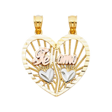 Te Amo Heart 2 Piece Pendant - 14k Tri Color Gold