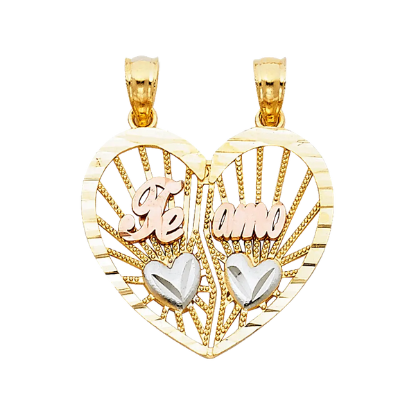 Te Amo Heart 2 Piece Pendant - 14k Tri Color Gold