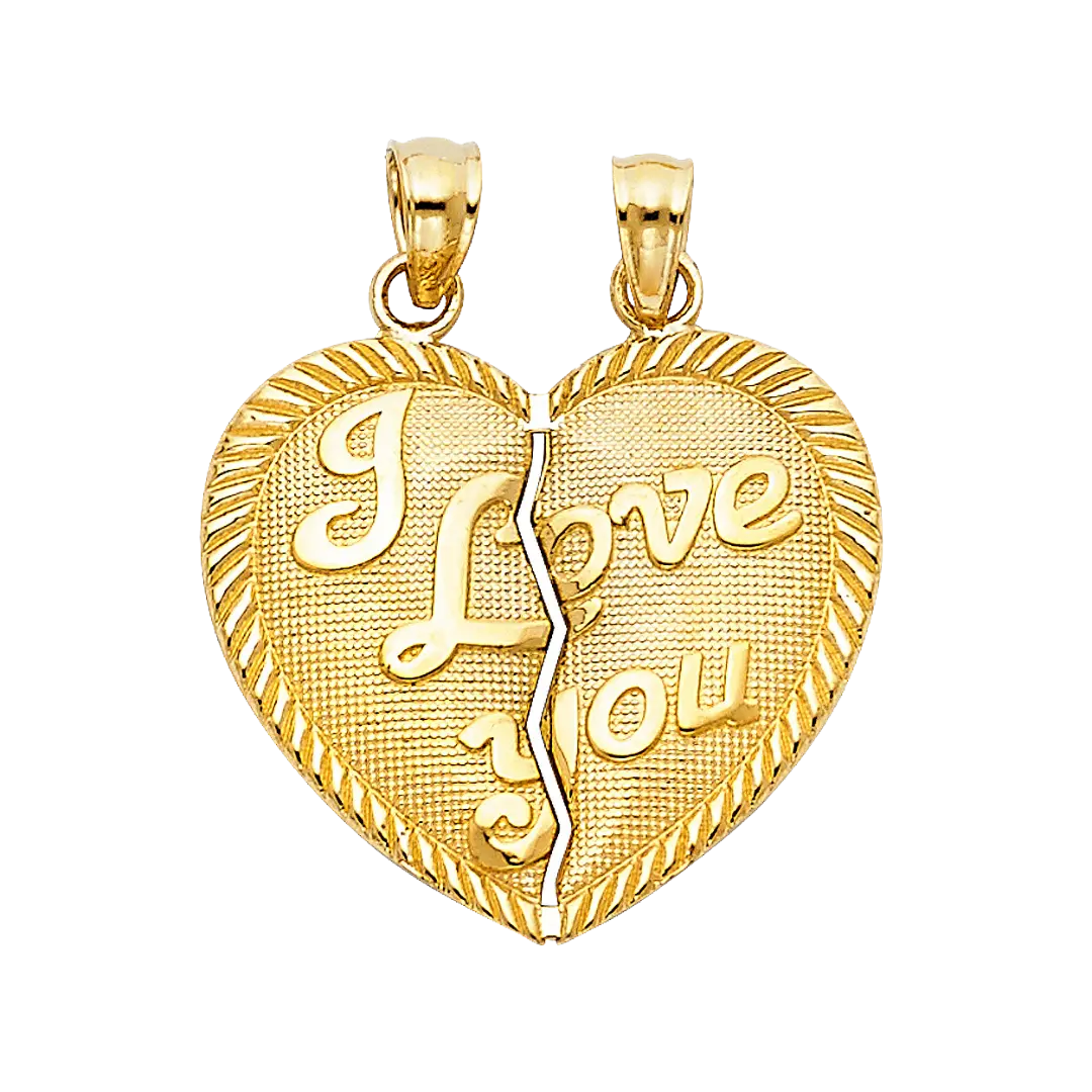 I Love You Heart 2 Piece Pendant - 14k Yellow Gold