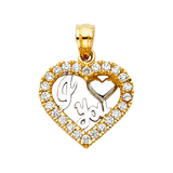 I Love You Heart with CZ Pendant - 14k Two Tone Gold