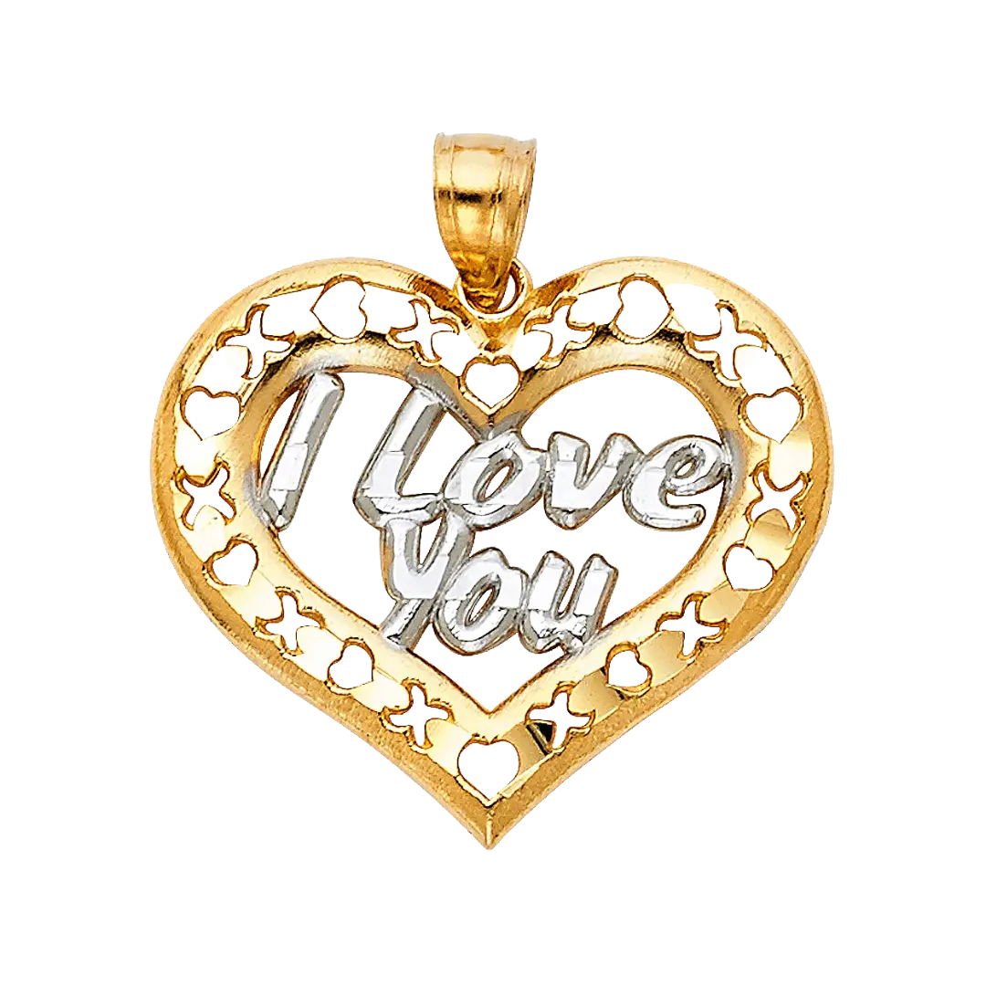 I Love You Heart Pendant - 14k Two Tone Gold