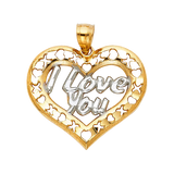 I Love You Heart Pendant - 14k Two Tone Gold